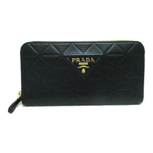 Prada Calfskin Triangle Zip Around Long Wallet Black